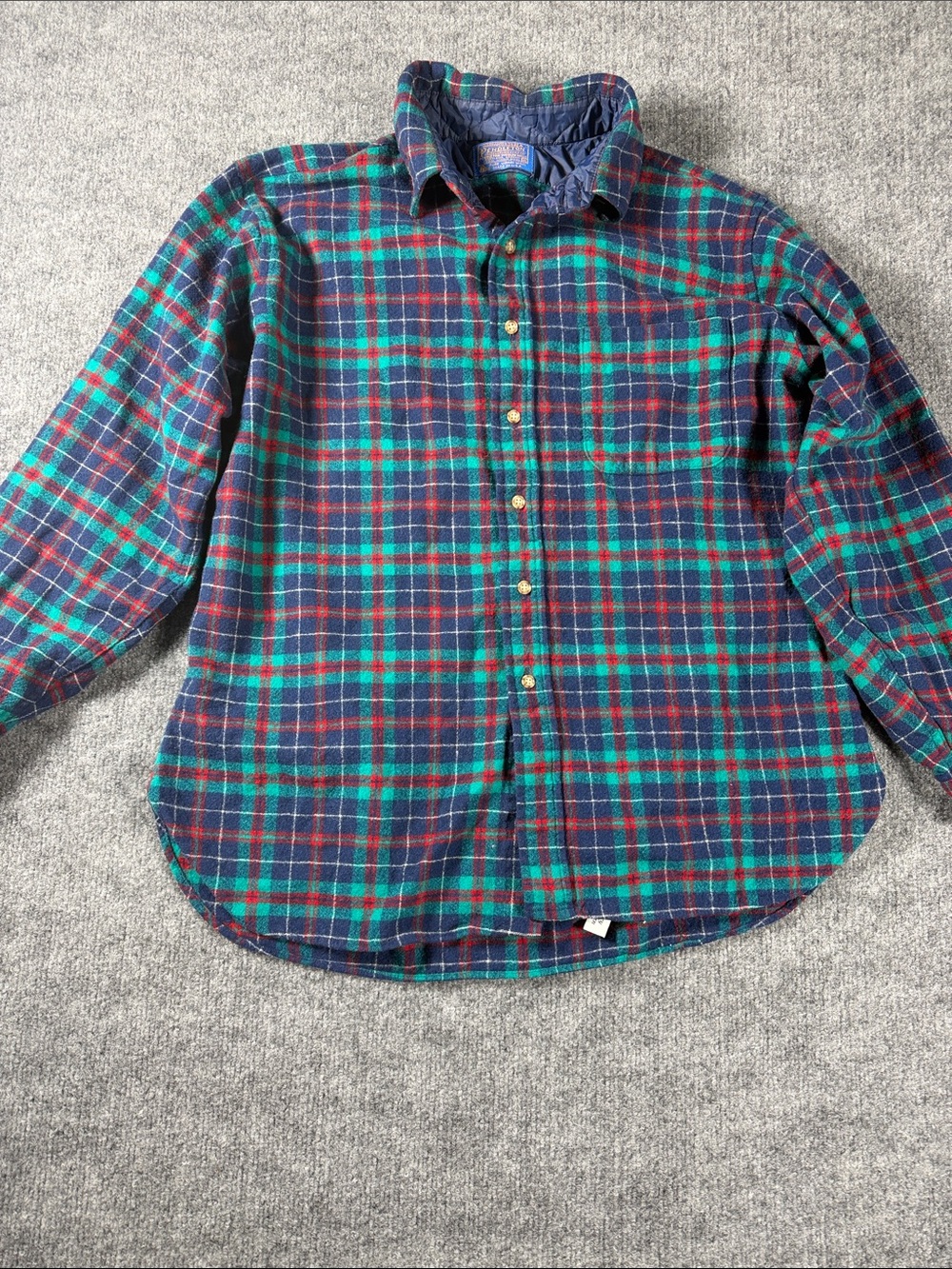 PENDLETON Men's Made in USA Virgin Wool Green Plaid Sport Shirt